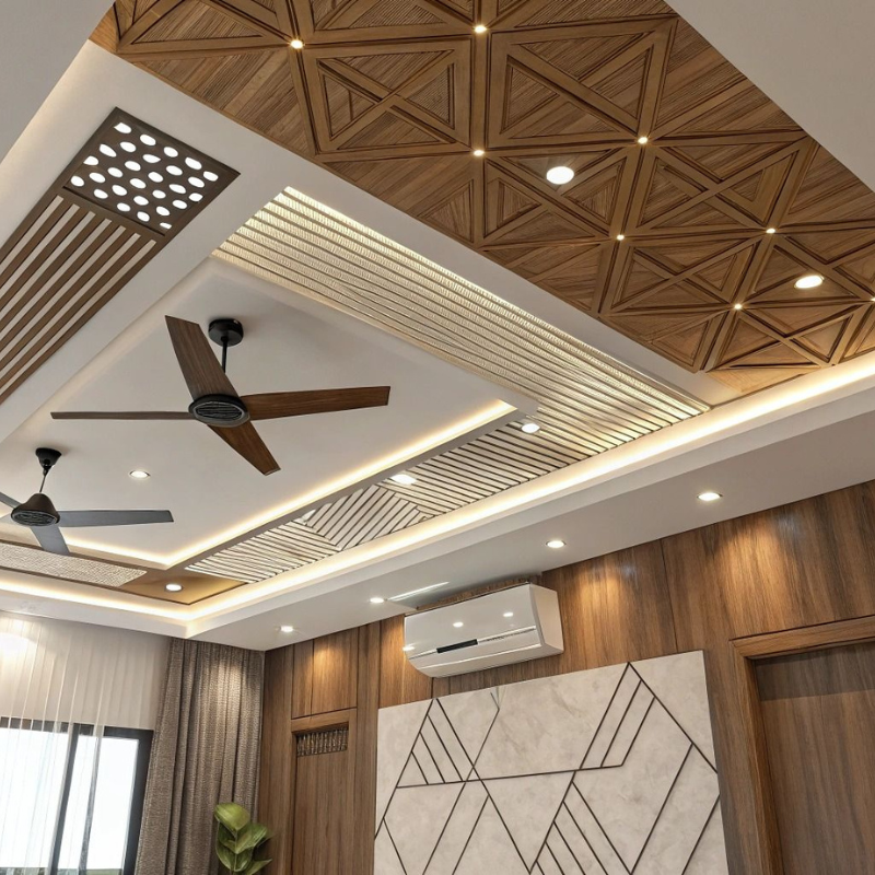 Luxury wood ceiling design in Dubai