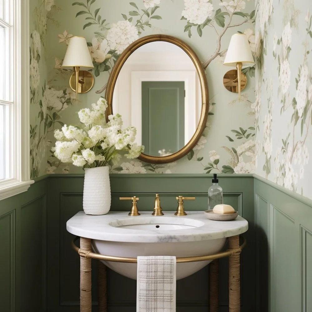 Green wallpaper bathroom powder rooms